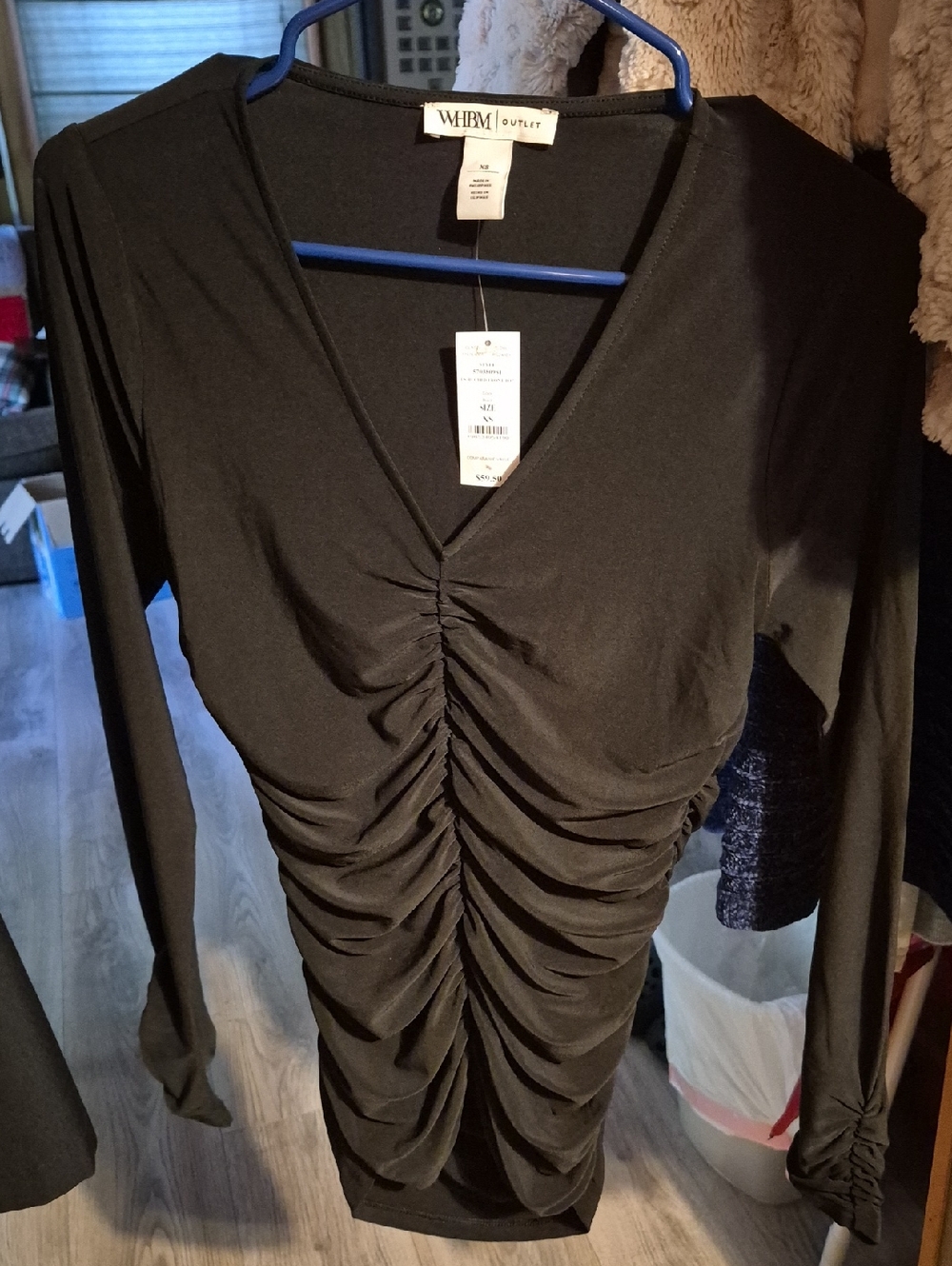White House Black Market Black Ruched V-Neck Dress